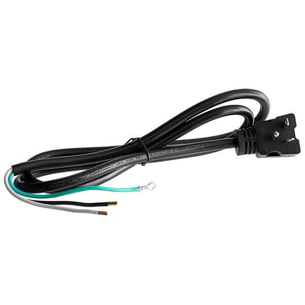 An Avantco black power cord with a plug and a black and blue wire.