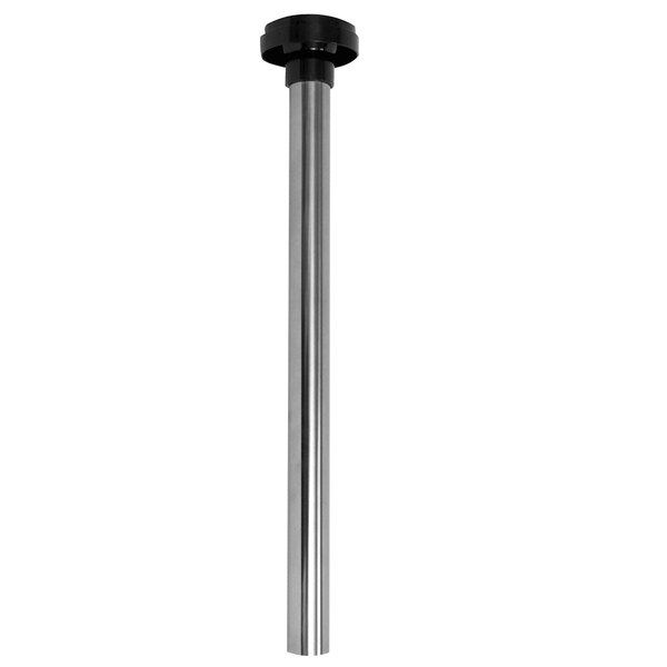 A stainless steel metal pole with a black cap.