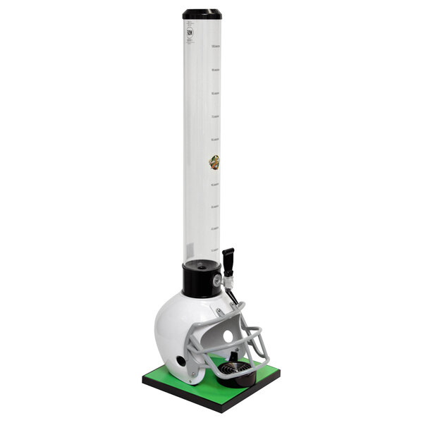 A white football helmet-shaped beer tower with a clear tube.