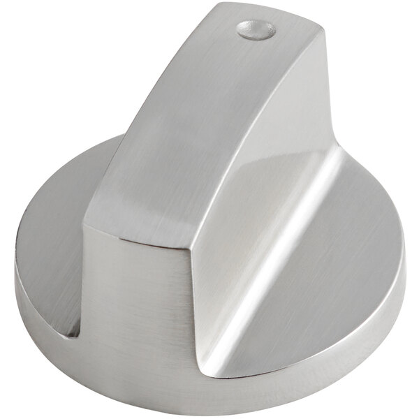 A stainless steel Cooking Performance Group metal control knob with a hole in it.