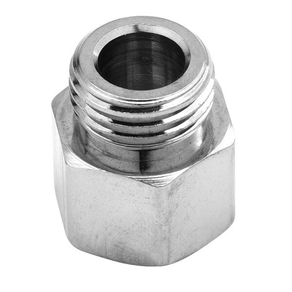 A silver metal T&S 3/8" NPT female adapter nut with threads.
