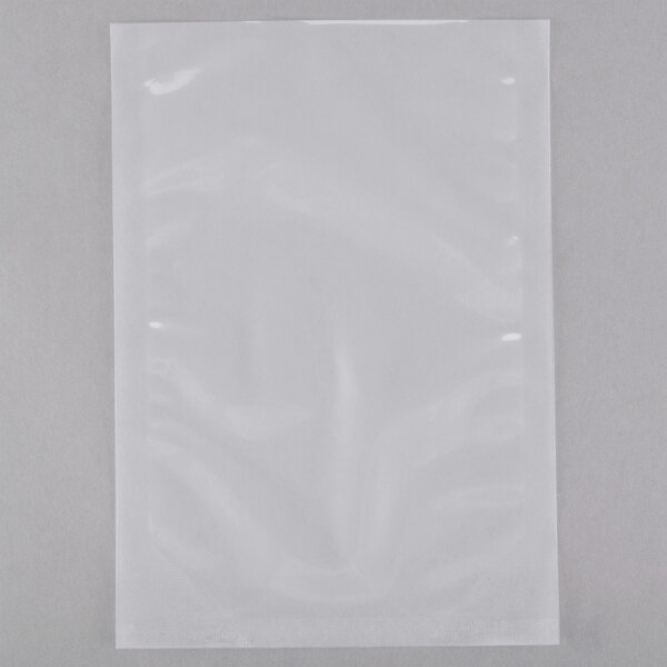 A close up of a white ARY VacMaster Cook-In Chamber vacuum packaging bag.