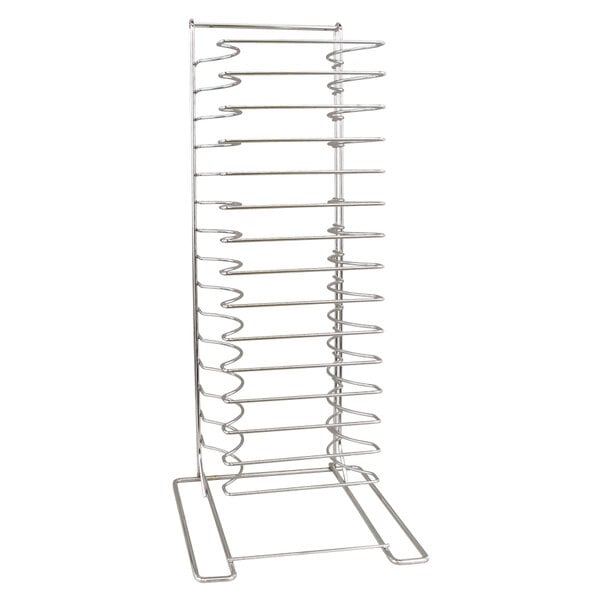 An American Metalcraft pizza pan rack with 15 slots.