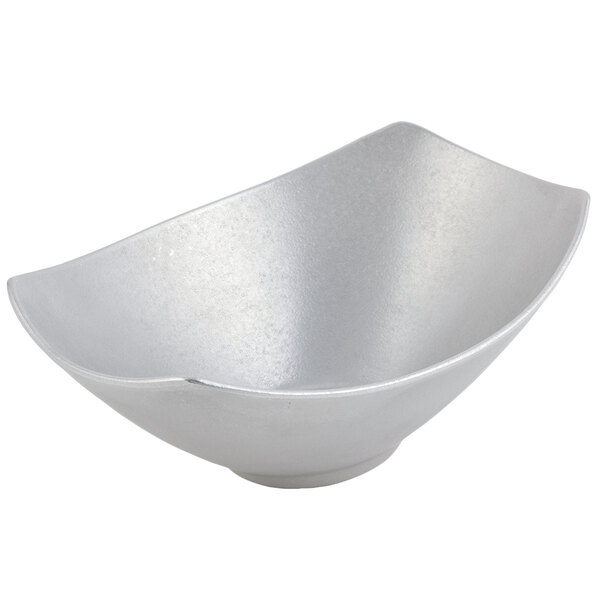 A Bon Chef pewter-glo bowl with a curved edge.
