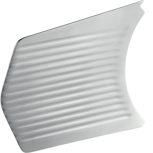 A white plastic curved gauge plate with a metal edge.