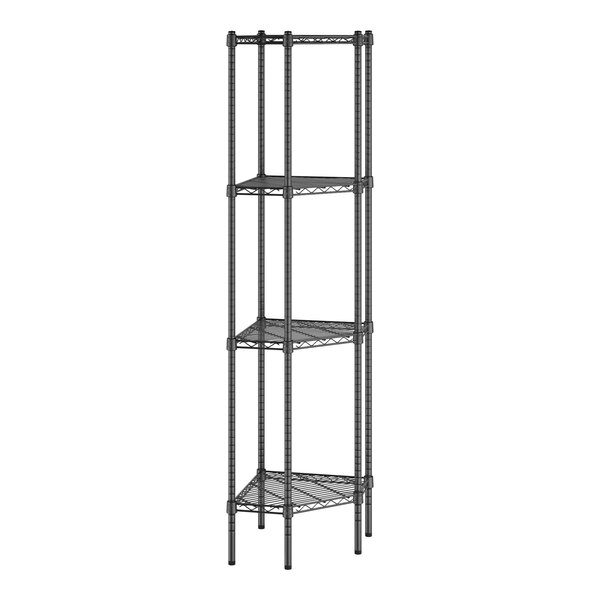 A black metal Regency wire shelf kit with four shelves.