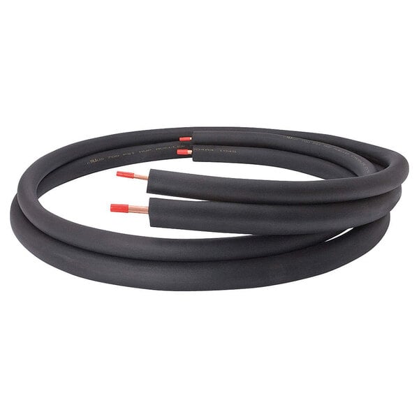 A Hoshizaki ice machine condenser line kit with two black rubber hoses with orange tips and a black cable with red ends.