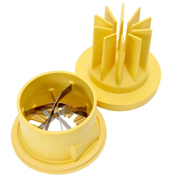 A yellow circular Sunkist blade set with metal blades.