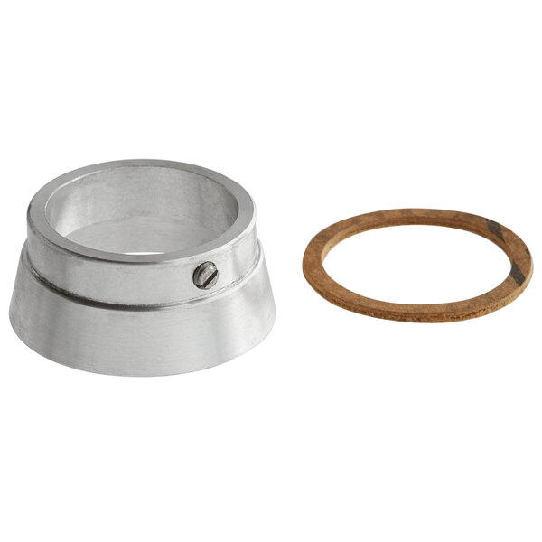 A Sunkist stainless steel umbrella ring with set screw and gasket for juicers.
