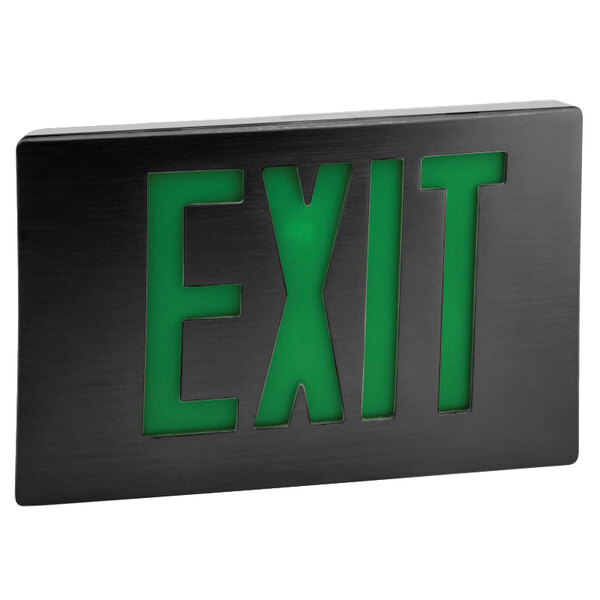 A black sign with green lettering reading "EXIT" on a black background.