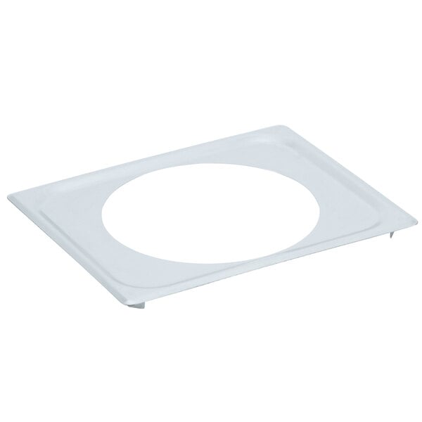 A white rectangular plate with a white circle in the middle.