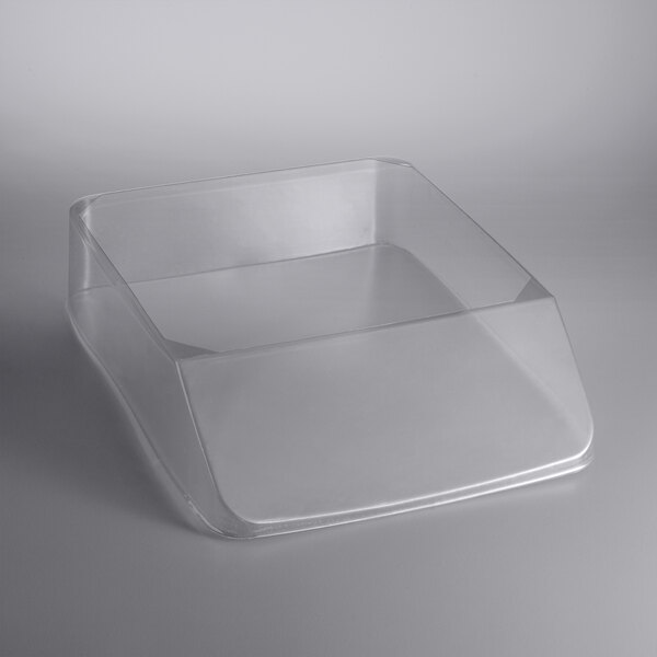 A clear plastic container with a square top and a clear plastic cover.