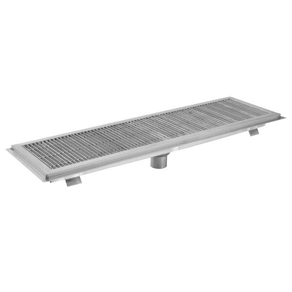 A stainless steel Eagle Group floor trough with metal grating.