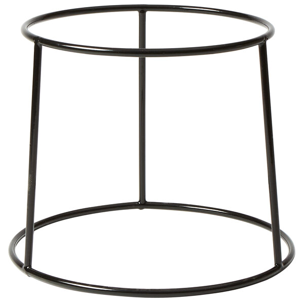 An American Metalcraft black rubberized pizza stand with a circular base.