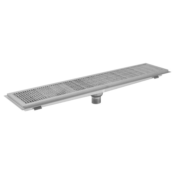 A stainless steel Eagle Group floor trough with a stainless steel grate.
