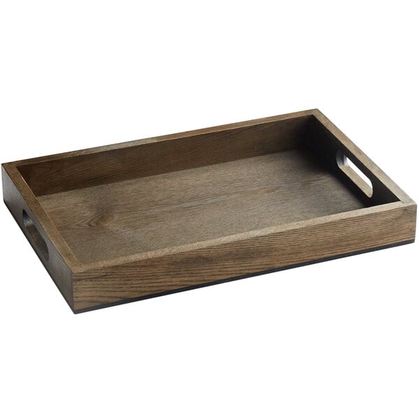 A GET Taproot ash wood serving tray with handles.