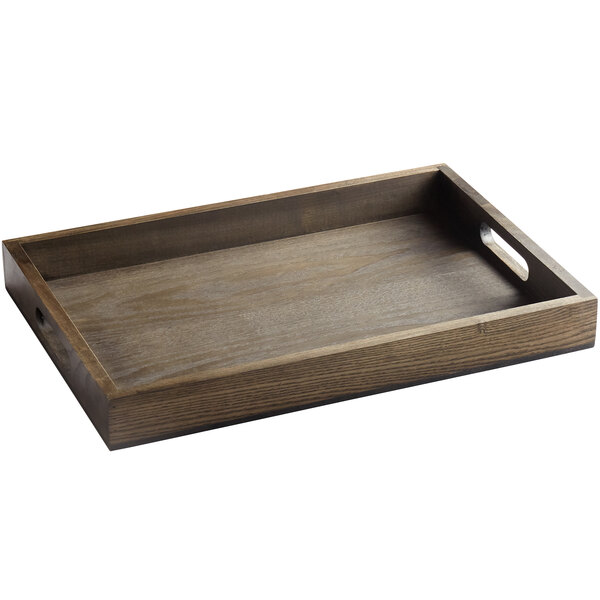 A Walled Ash Wood serving tray with handles.