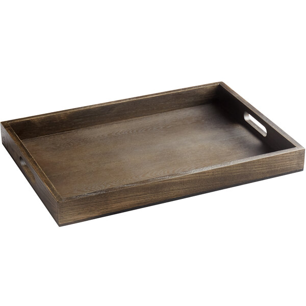 A GET Taproot walled ash wood serving tray with handles.