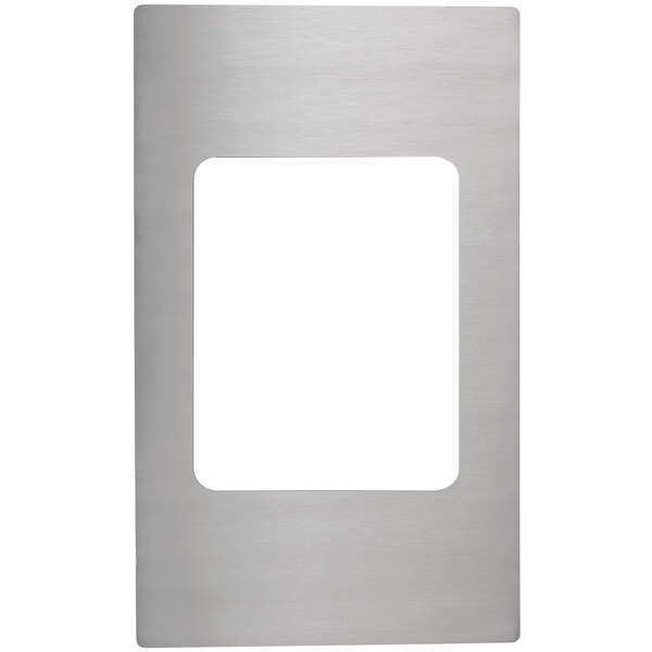 A silver rectangular plate with a white background.