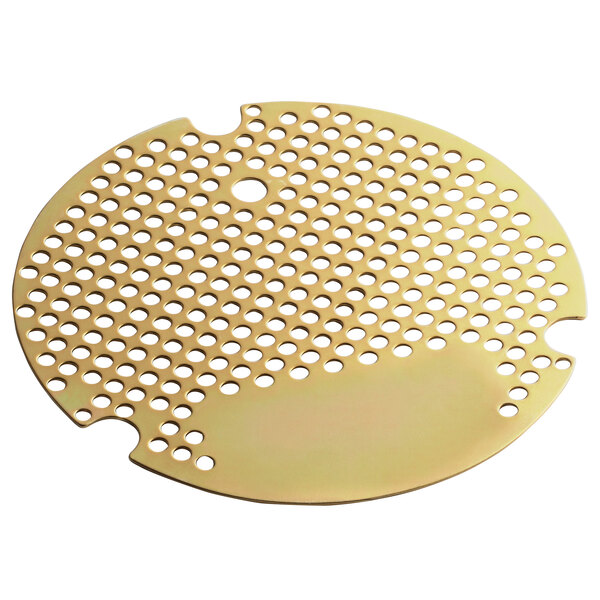 A circular metal Sunkist perforated base plate with holes.