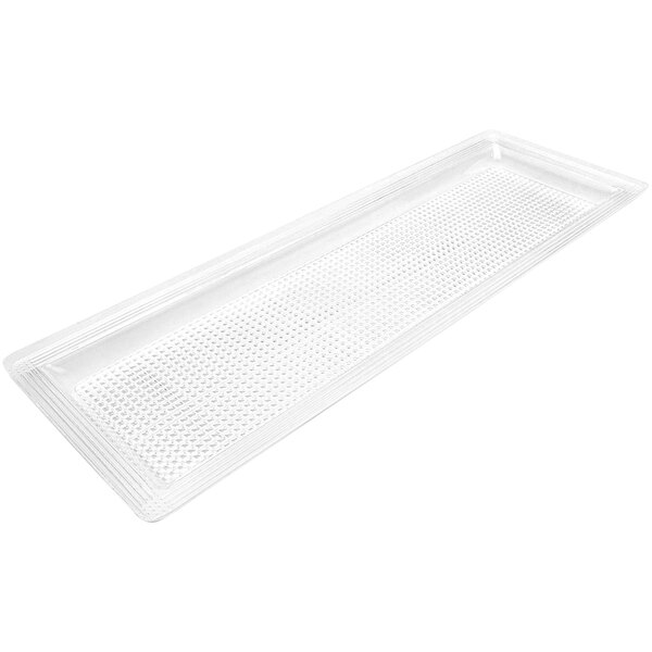 A white rectangular plastic tray with holes on it.