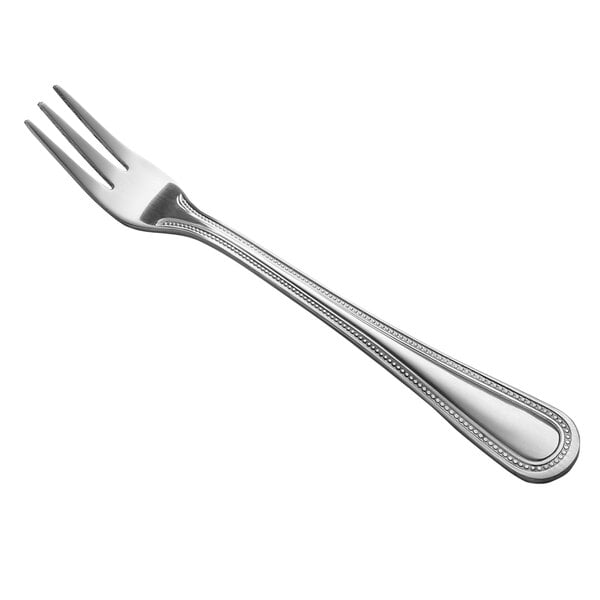 A Libbey stainless steel cocktail fork with a silver handle.