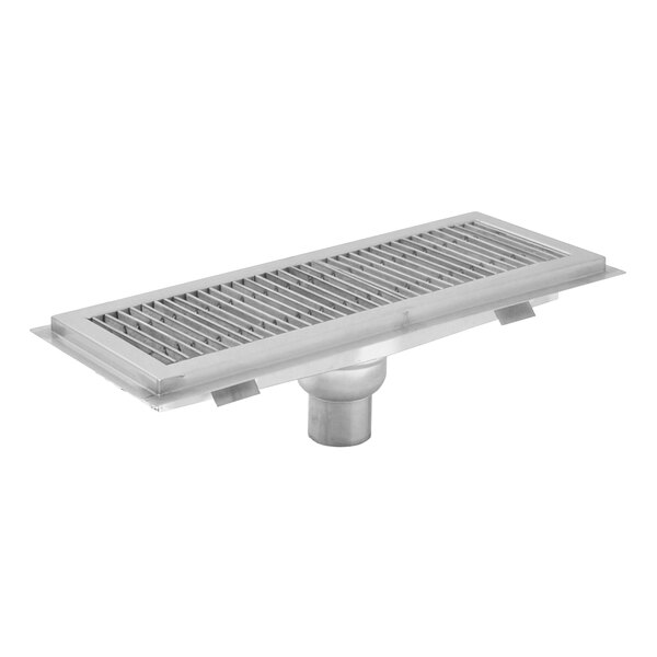 An Eagle Group stainless steel floor trough with a stainless steel grating cover.