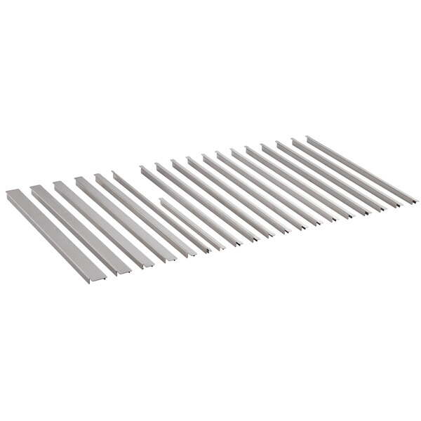 A row of white metal strips.