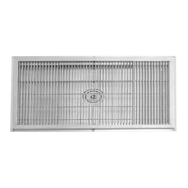 A stainless steel Eagle Group floor trough grate with a drain.