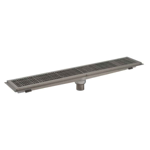 An Eagle Group stainless steel floor trough with stainless steel grating covering the drain.