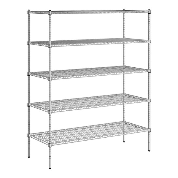 A Regency wire shelving unit with four metal shelves.