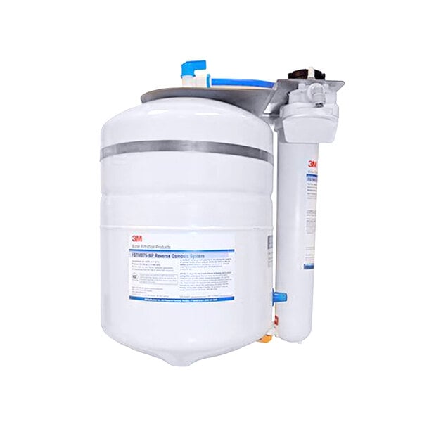 A white container with a blue and white label for 3M Water Filtration Products Reverse Osmosis Scale Reduction System.