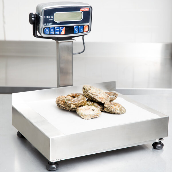 A Tor Rey waterproof digital receiving bench scale with oysters on it.