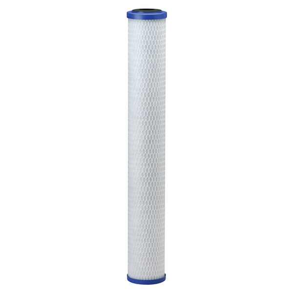 A white and blue Everpure 20" replacement filter cartridge with black lines and a white hexagon.