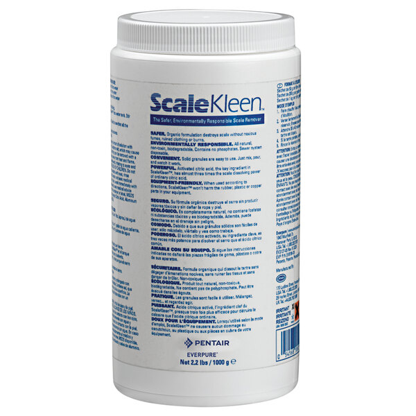 A white Everpure container with blue text for Scalekleen 2.2 lb. Extended Service Filter Descaler.