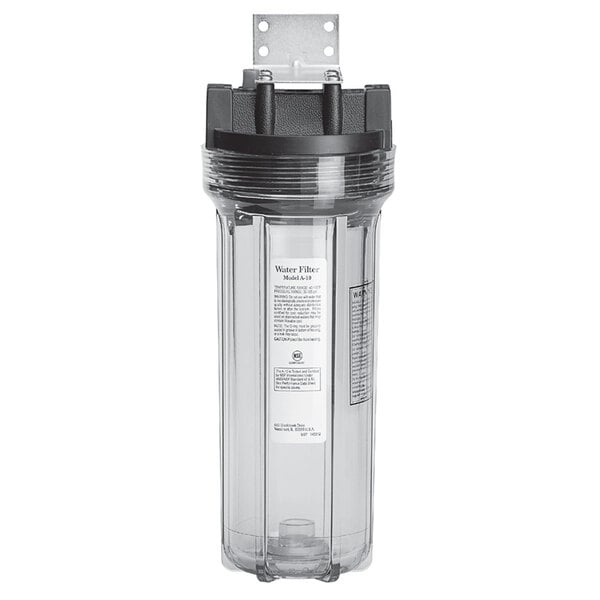 A clear water filter with a clear plastic lid.