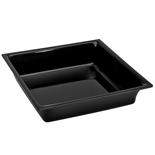 A black square Delfin insert with a lid on a counter.