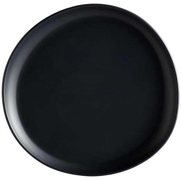 A dark gray irregular round melamine coupe plate.