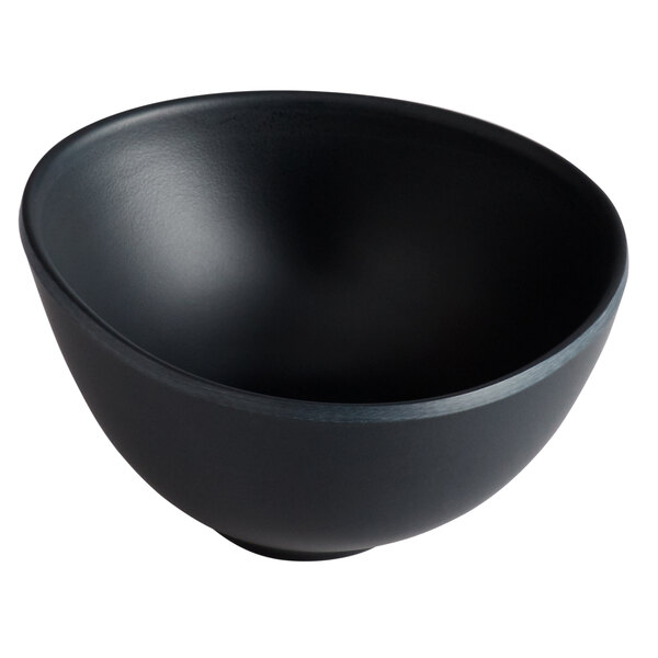 A dark gray Riverstone melamine bowl.