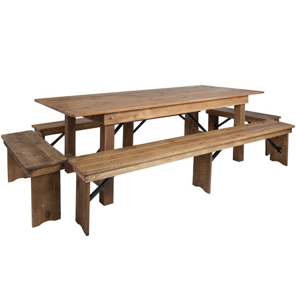 A Flash Furniture wooden farm table with benches.