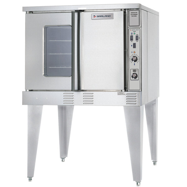 A silver U.S. Range Summit Series natural gas double convection oven with two doors.