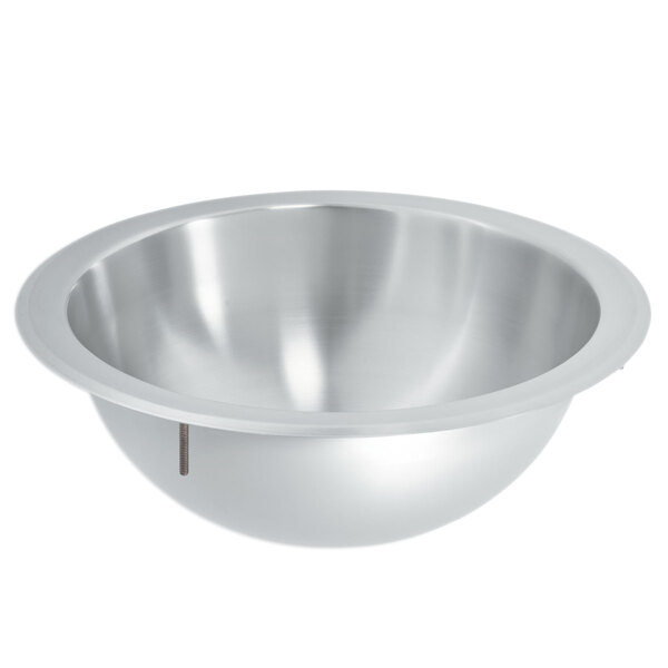 A stainless steel Vollrath round sink bowl.