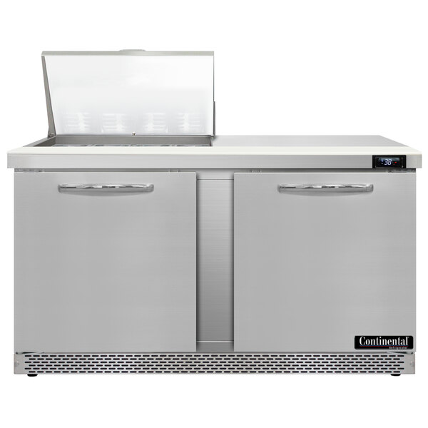 A Continental Refrigerator stainless steel commercial sandwich prep table with two doors.