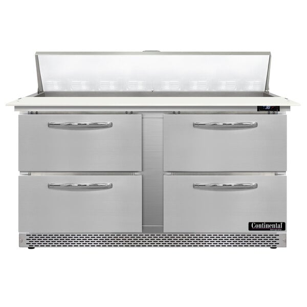 A Continental Refrigerator front breathing refrigerated sandwich prep table with drawers.