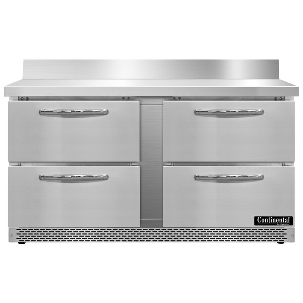 A stainless steel Continental Refrigerator worktop refrigerator with drawers.