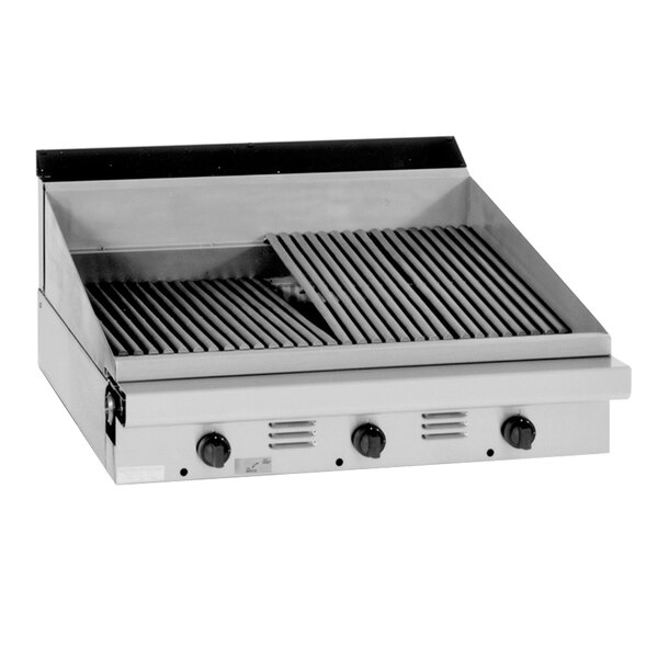 A Garland Master Sentry stainless steel charbroiler with two burners.