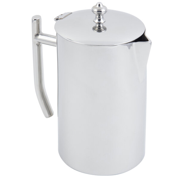 A silver stainless steel Bon Chef coffee pot with a lid and handle.