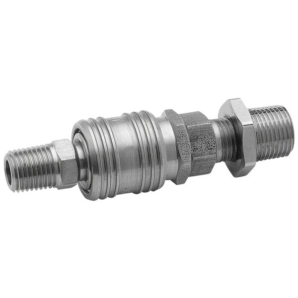 A T&S stainless steel Quick Connect Coupling Set.