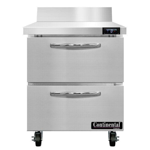 A stainless steel Continental Worktop Freezer with two drawers.