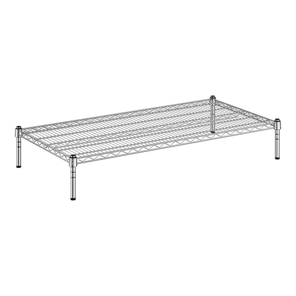 A Regency chrome wire dunnage shelf with posts.